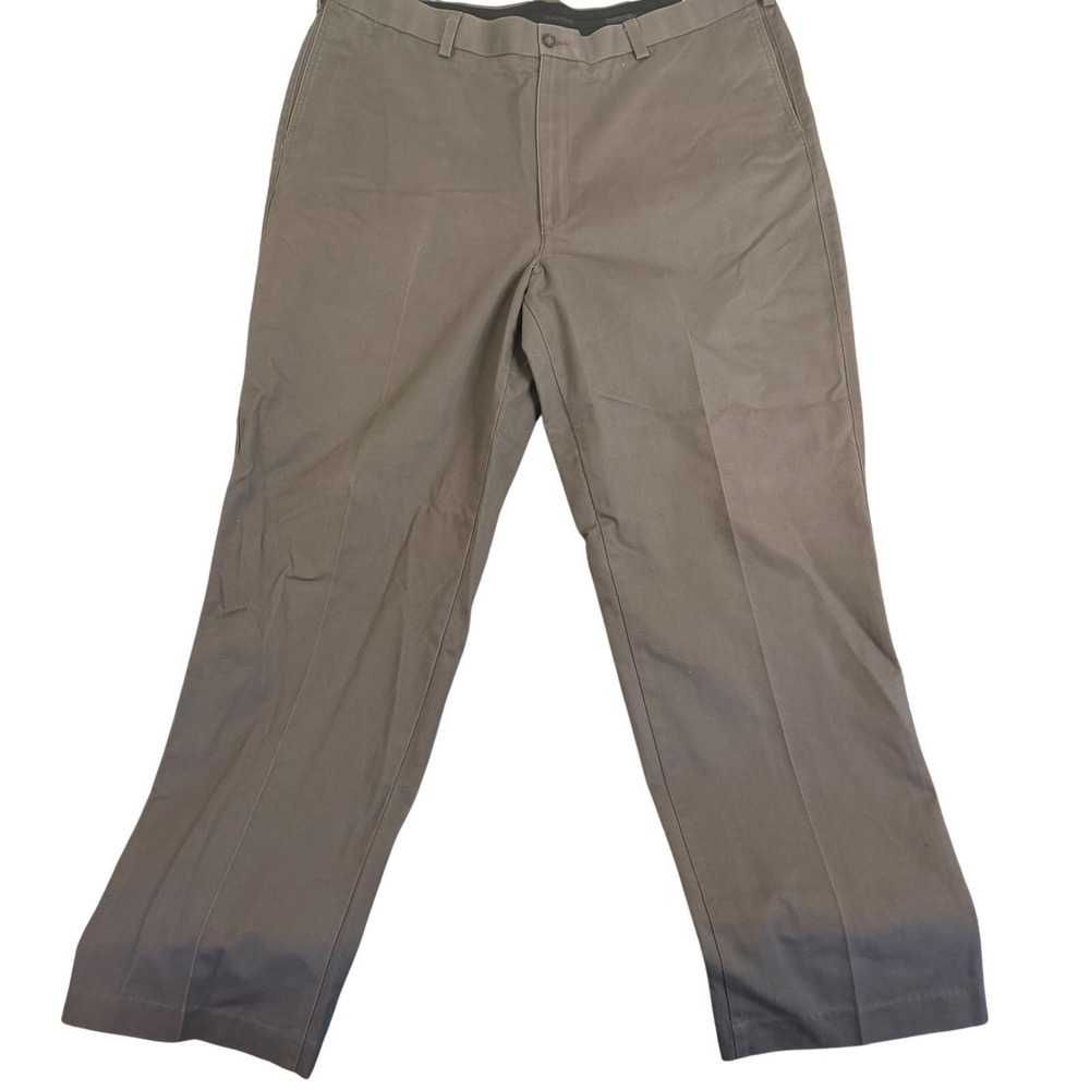 Savane Mens Flat‎ Front Chino Pants Gray Brown 100 Cotton 42W x 32L Straight Leg